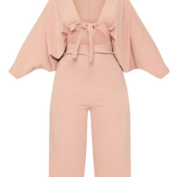 PrettyLittleThing Pants - PrettyLittleThing Blush Batwing Cut Out Jumpsuit (Plus L - US 14)